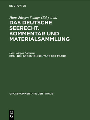 cover image of Das deutsche Seerecht. Kommentar und Materialsammlung. Erg. -Bd.